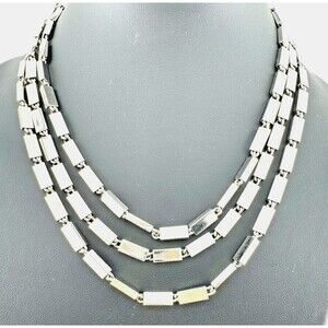Vintage Monet Long Silver Tone Bar Link Chain Necklace 52” Signed Layering